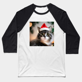 Cat with Christmas Hat Baseball T-Shirt